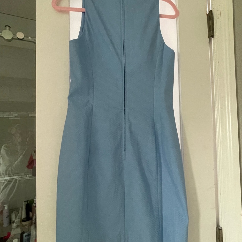 Lilly Pulitzer Alexa Stretch Blue Shift Dress with Gold Detailing - Picture 3 of 4